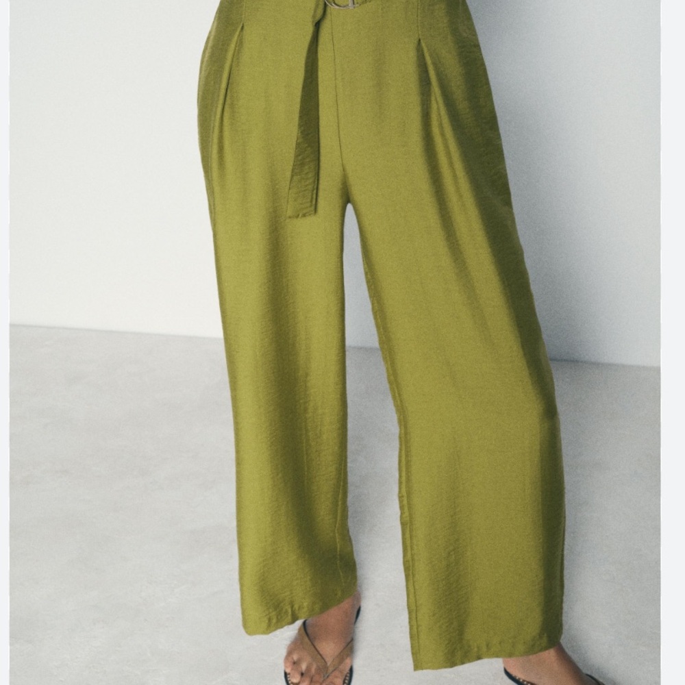 Zara Belted Wide Leg Jumpsuit . Olive Green. Size L - Picture 3 of 6